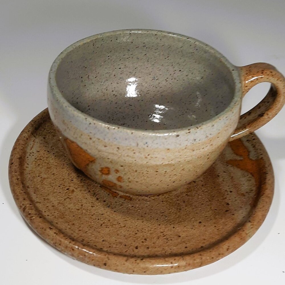 Vintage Studio Pottery Artist Signed Handmade Cup and Saucer Mug Coffee Tea